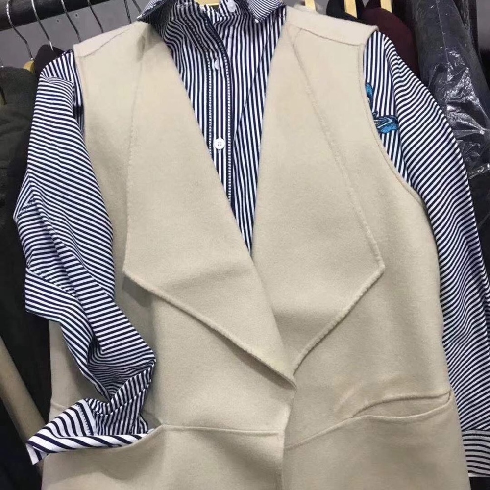 Camel Beige Wool Blend Sleeveless Draped Vest - Picture 5 of 7